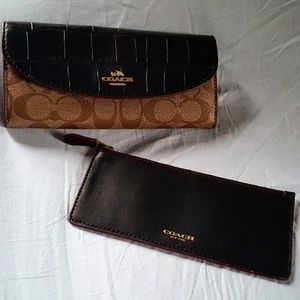Coach Signature Canvas Croc Stamped Leather Wallet